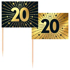 Partypicks 20 &aring;r Gull/Svart 50-pakning