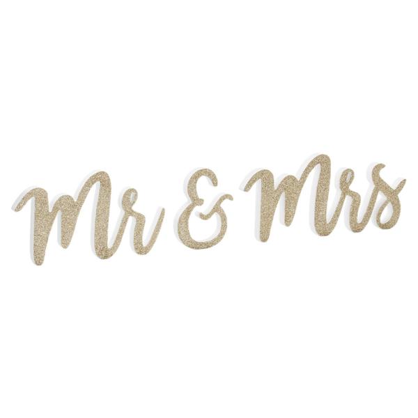 Glitrende Mr & Mrs Treskilt Gull