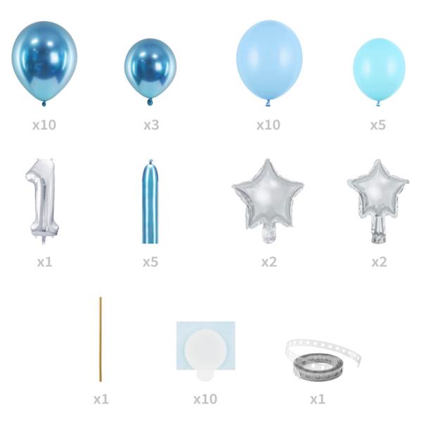 1-års Ballongbukett Sølv & Blå