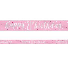 Happy 21th Birthday Banner Rosa & Sølv
