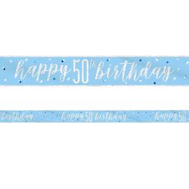 Happy 50th Birthday Banner Blå & Sølv