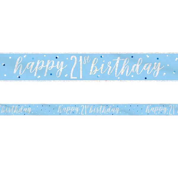 Happy 21th Birthday Banner Blå & Sølv