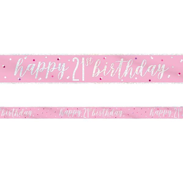 Happy 21th Birthday Banner Rosa & Sølv