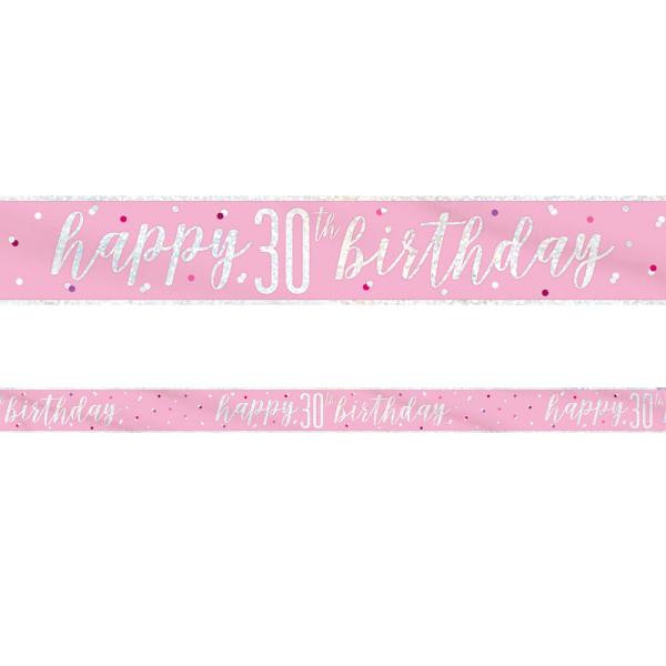 Happy 30th Birthday Banner Rosa & Sølv