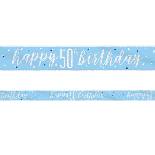 Happy 50th Birthday Banner Blå & Sølv