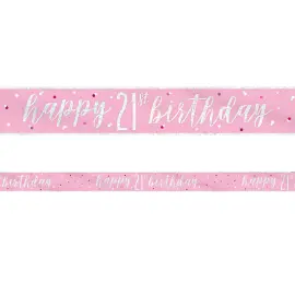 Happy 21th Birthday Banner Rosa & Sølv