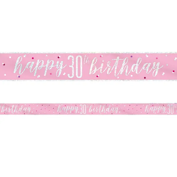 Happy 30th Birthday Banner Rosa & Sølv