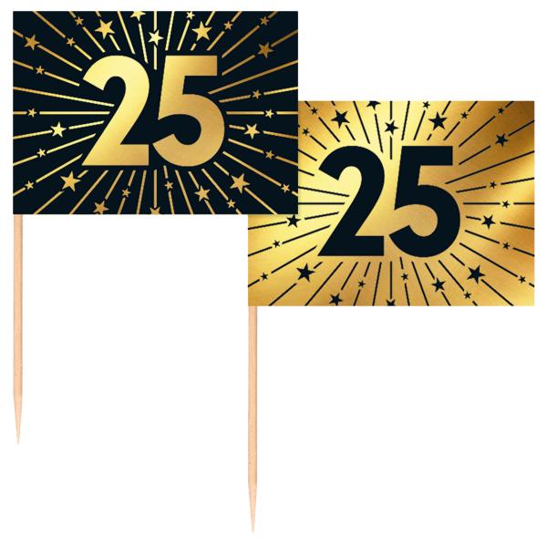 Partypicks 25 år Gull/Svart 50-pakning