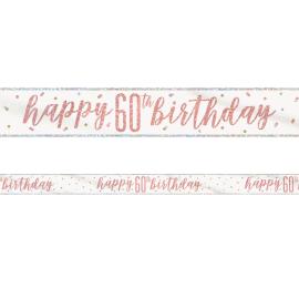 Happy 60th Birthday Banner Hvit & Rosegull