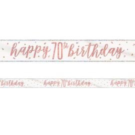 Happy 70th Birthday Banner Hvit & Rosegull