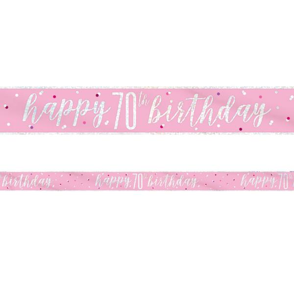 Happy 70th Birthday Banner Rosa & Sølv