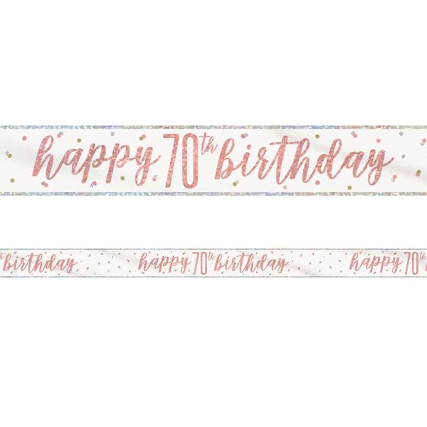 Happy 70th Birthday Banner Hvit & Rosegull