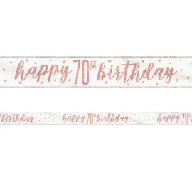 Happy 70th Birthday Banner Hvit & Rosegull