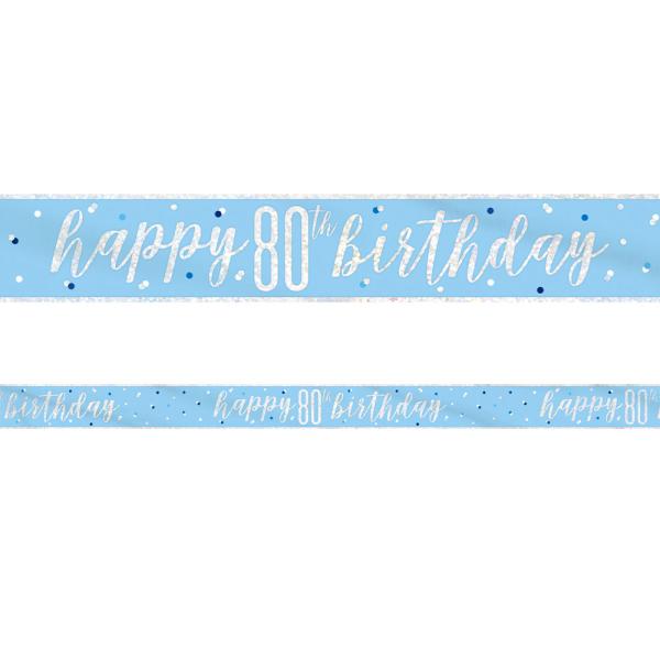 Happy 80th Birthday Banner Blå & Sølv
