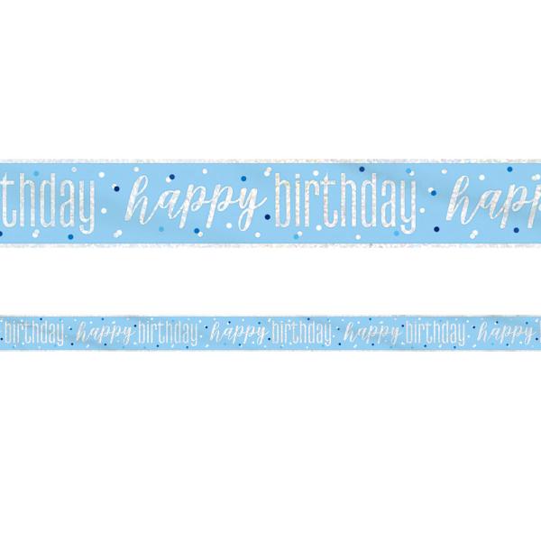 Happy Birthday Banner Blå & Sølv
