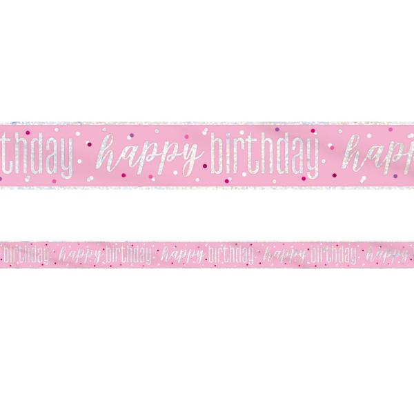 Happy Birthday Banner Rosa & Sølv