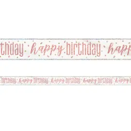 Happy Birthday Banner Hvit & Rosegull