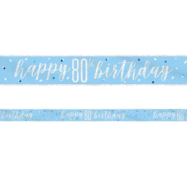 Happy 80th Birthday Banner Blå & Sølv