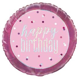 Happy Birthday Folieballong Rosa & Sølv