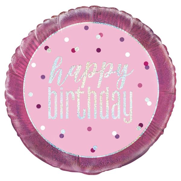 Happy Birthday Folieballong Rosa & Sølv