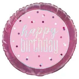 Happy Birthday Folieballong Rosa & Sølv