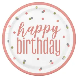 Happy Birthday Tallerkener Hvit & Rosa