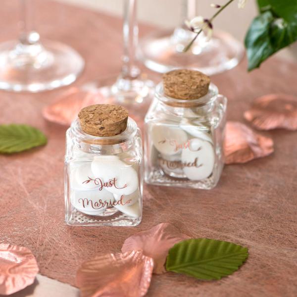 Liten Glassflaske Just Married Rosegull