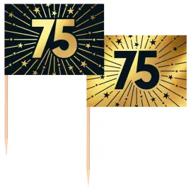 Partypicks 75 &aring;r Gull/Svart 50-pakning