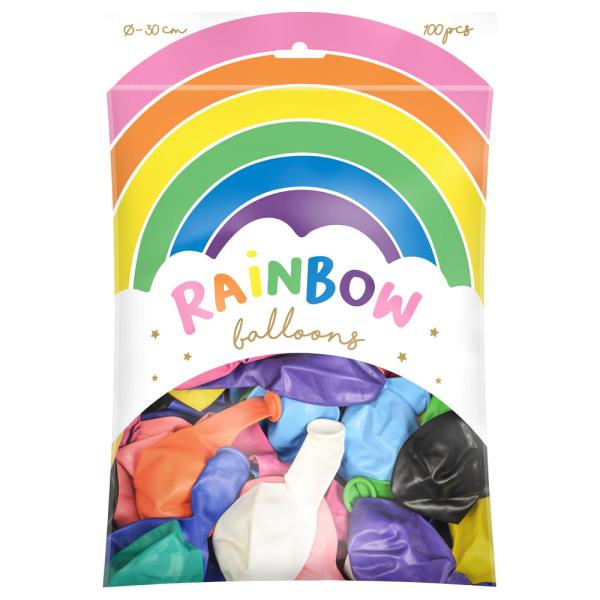 Rainbow Latexballonger Mix 100-pakning
