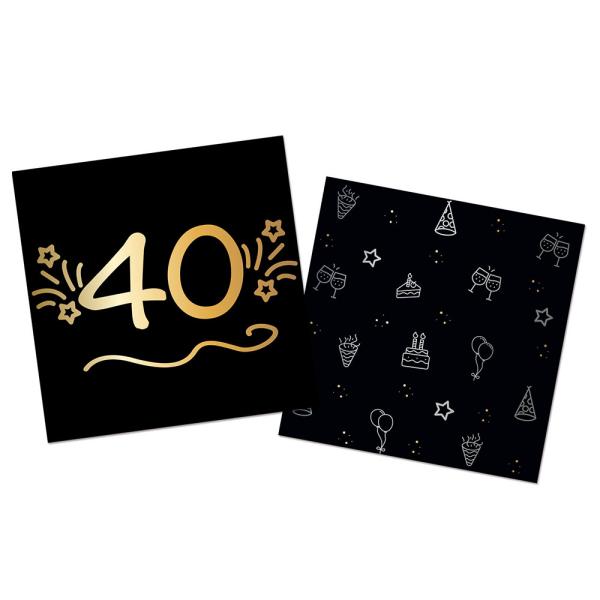 Papirservietter Svart 40 år 16-pakning