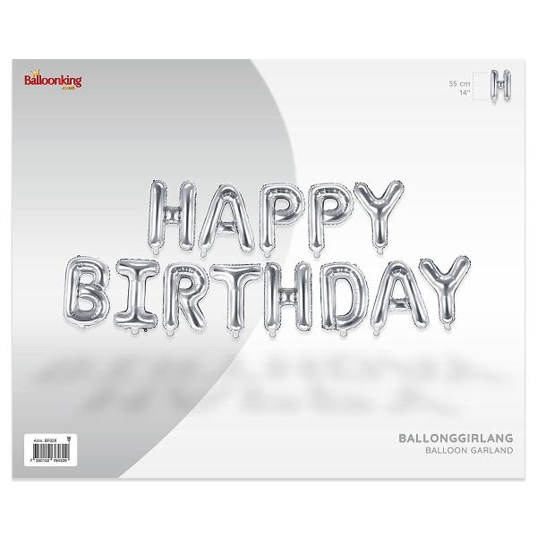 Ballonggirlander Happy Birthday Sølv