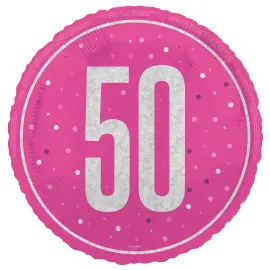 Rund Folieballong med Tallet 50 Cerise 45,7 cm