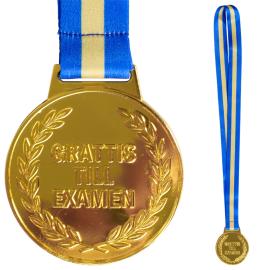 Gullmedalje med B&aring;nd Grattis Till Examen 6,3 cm