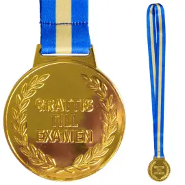 Gullmedalje med B&aring;nd Grattis Till Examen 6,3 cm
