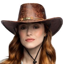 L&aelig;r Cowboyhatt Brun