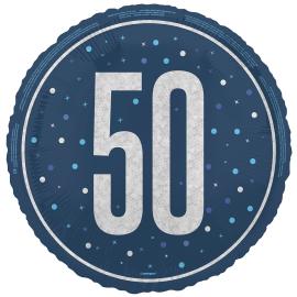 Rund Folieballong med Tallet 50 M&oslash;rkebl&aring; 45,7 cm