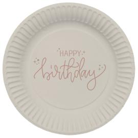 Papptallerkener Happy Birthday Kremhvit/Kremrosa 8-pakning
