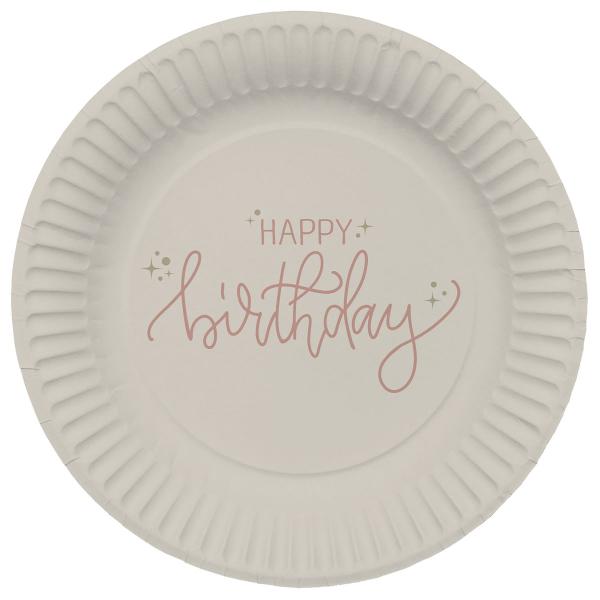 Papptallerkener Happy Birthday Kremhvit/Kremrosa 8-pakning