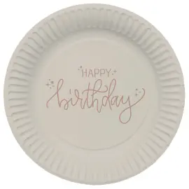 Papptallerkener Happy Birthday Kremhvit/Kremrosa 8-pakning