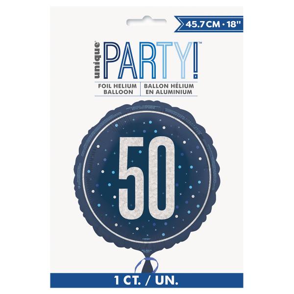 Rund Folieballong med Tallet 50 Mørkeblå 45,7 cm