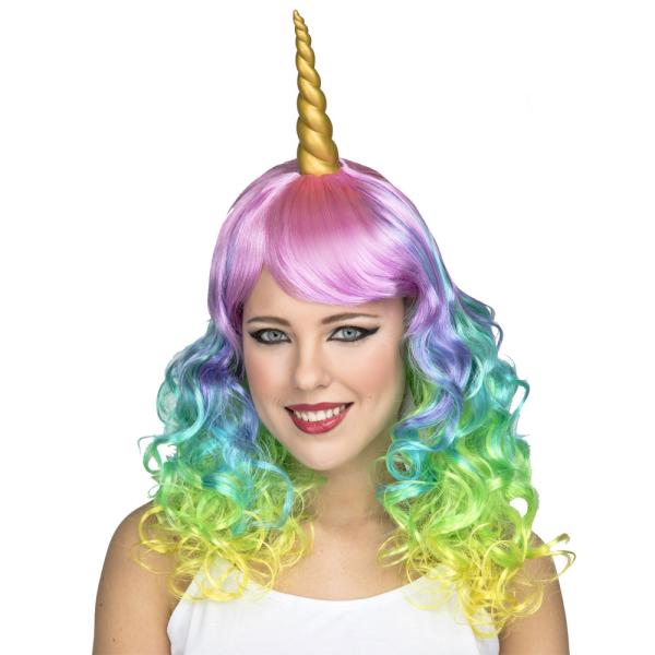 Regnbuefarget Unicorn Parykk med Horn