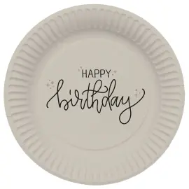 Papptallerkener Happy Birthday Kremhvit/Svart 8-pakning