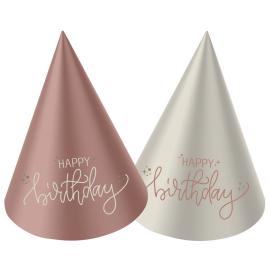 Festhatter Happy Birthday Kremrosa/Kremhvit 6-pakning