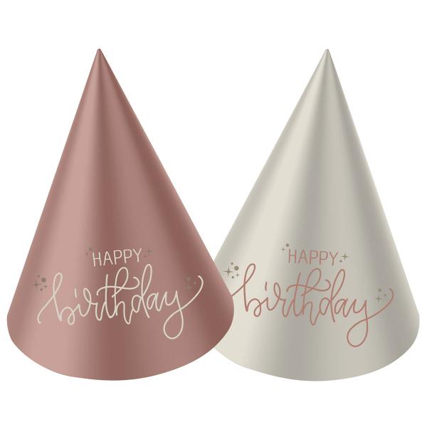 Festhatter Happy Birthday Kremrosa/Kremhvit 6-pakning