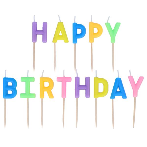Bokstavlys Happy Birthday Flerfarget