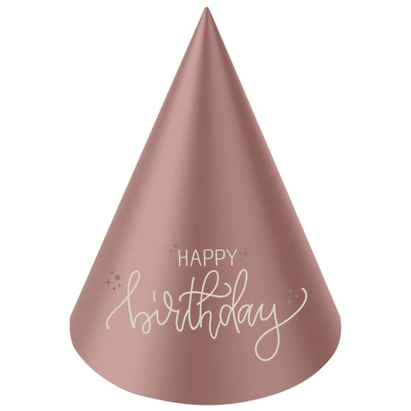 Festhatter Happy Birthday Kremrosa/Kremhvit 6-pakning