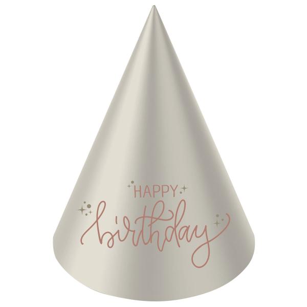 Festhatter Happy Birthday Kremrosa/Kremhvit 6-pakning