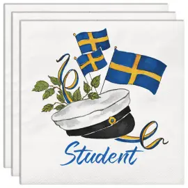 Papirservietter Studentlue/Sverigeflagg 33 cm 20-pakning