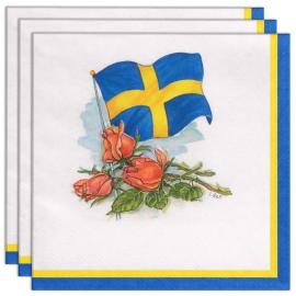 Papirservietter Sverigeflagg/Roser 33 cm 20-pakning