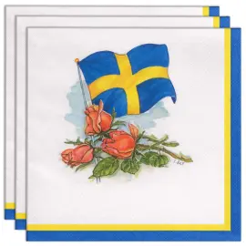 Papirservietter Sverigeflagg/Roser 33 cm 20-pakning